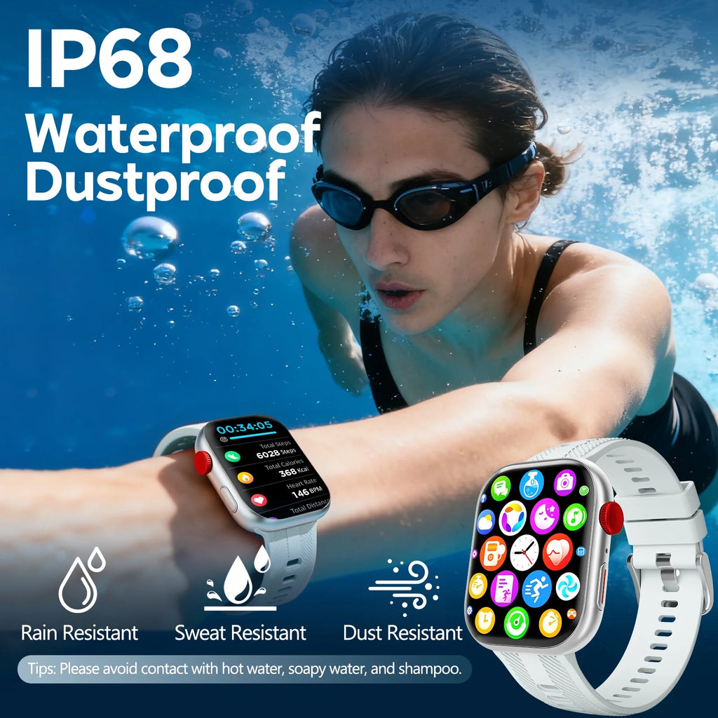 2.01 Inch Smart Watch for Android and Iphone, Smartwatch for Women Men with 120+ Sports Modes, Fitness Trackers with Bluetooth Call / IP68 Waterproof, Best Gift, White