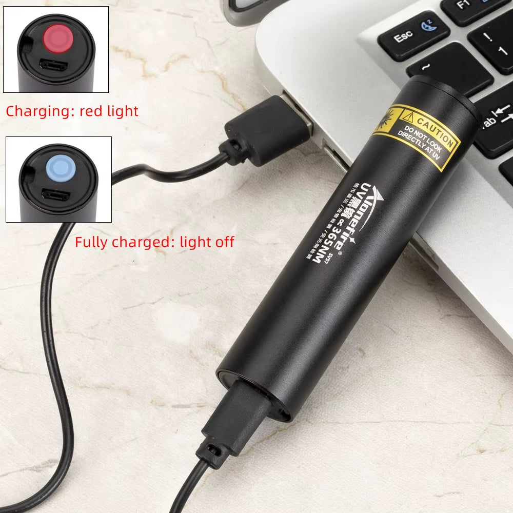 Mini 3W 365Nm UV Flashlight Charging Ultraviolet Blacklight Torch Manicures Catdog Urine Tinea Money Ore Scorpion Detection Lamp