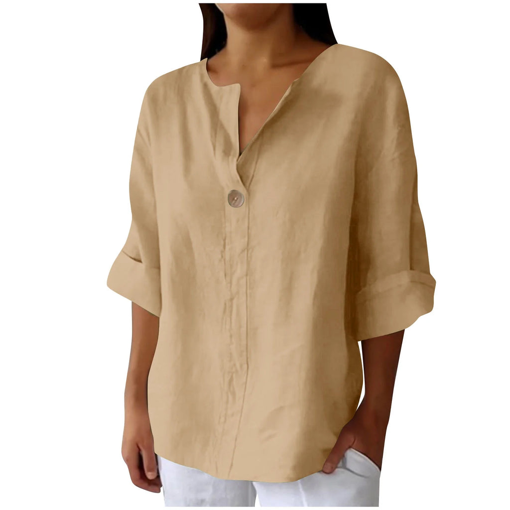 3/4 Length Sleeve Womens Tops, Dressy Casual Blouses for Women, Women'S Fashion Summer V Neck Leisure Three-Quarter Sleeve Solid S