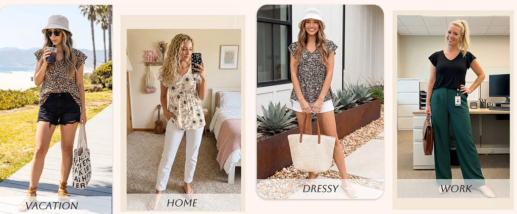 Womens Tops V Neck Short Sleeve Summer Shirts Babydoll Peplum Tops Tunic Dressy Casual Blouses