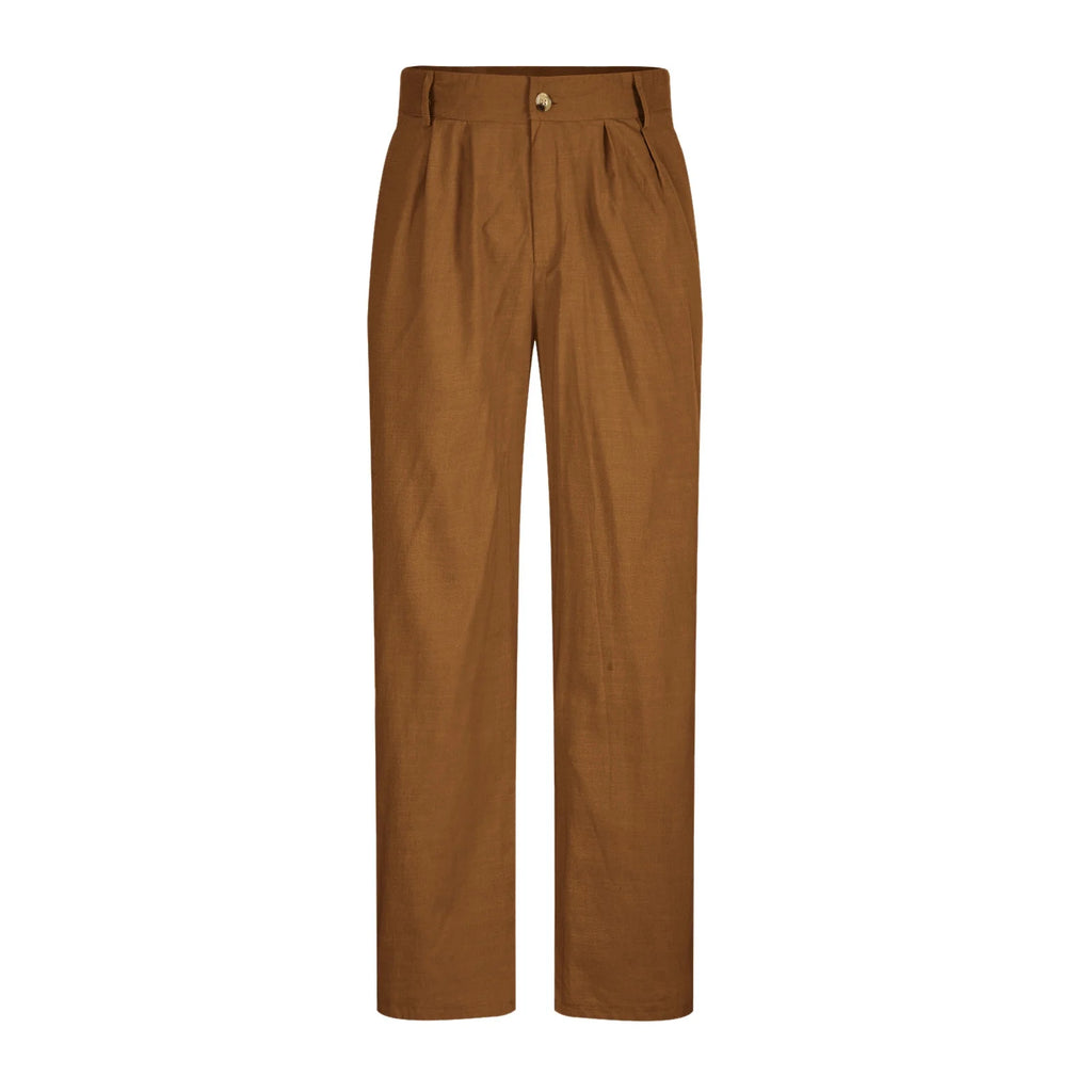 Cotton Linen Pants for Men Pleated Front Trouser Straight Leg Suit Trousers Solid Color Office Trouser Lightweight Linen Pant
