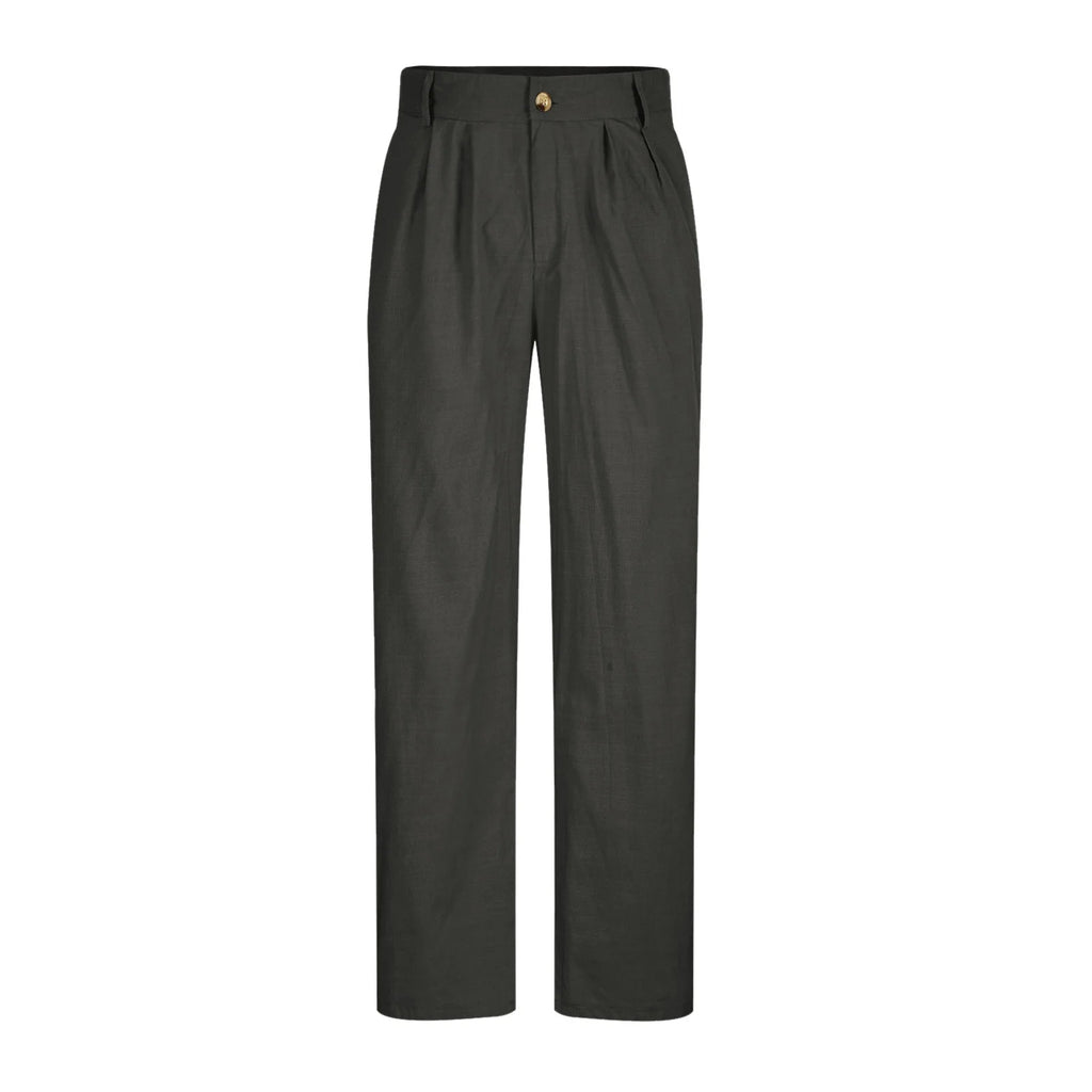 Pantalones De Algodón Y Lino Para Hombre Con Frente Plisado Pantalón De Pierna Recta Pantalones De Traje Color Sólido Pantalón De Oficina Pantalón De Lino Ligero