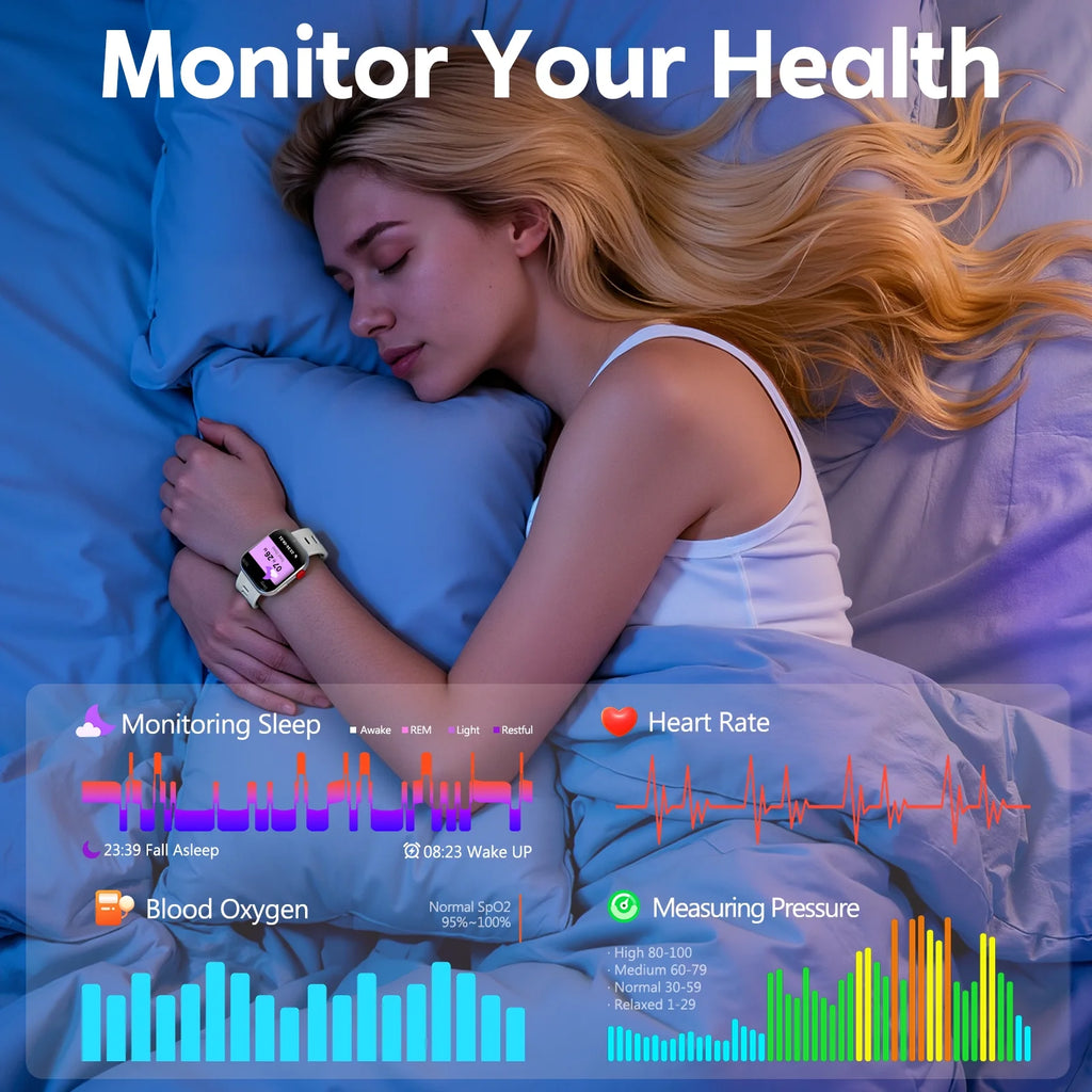 2.01 Inch Smart Watch for Android and Iphone, Smartwatch for Women Men with 120+ Sports Modes, Fitness Trackers with Bluetooth Call / IP68 Waterproof, Best Gift, White