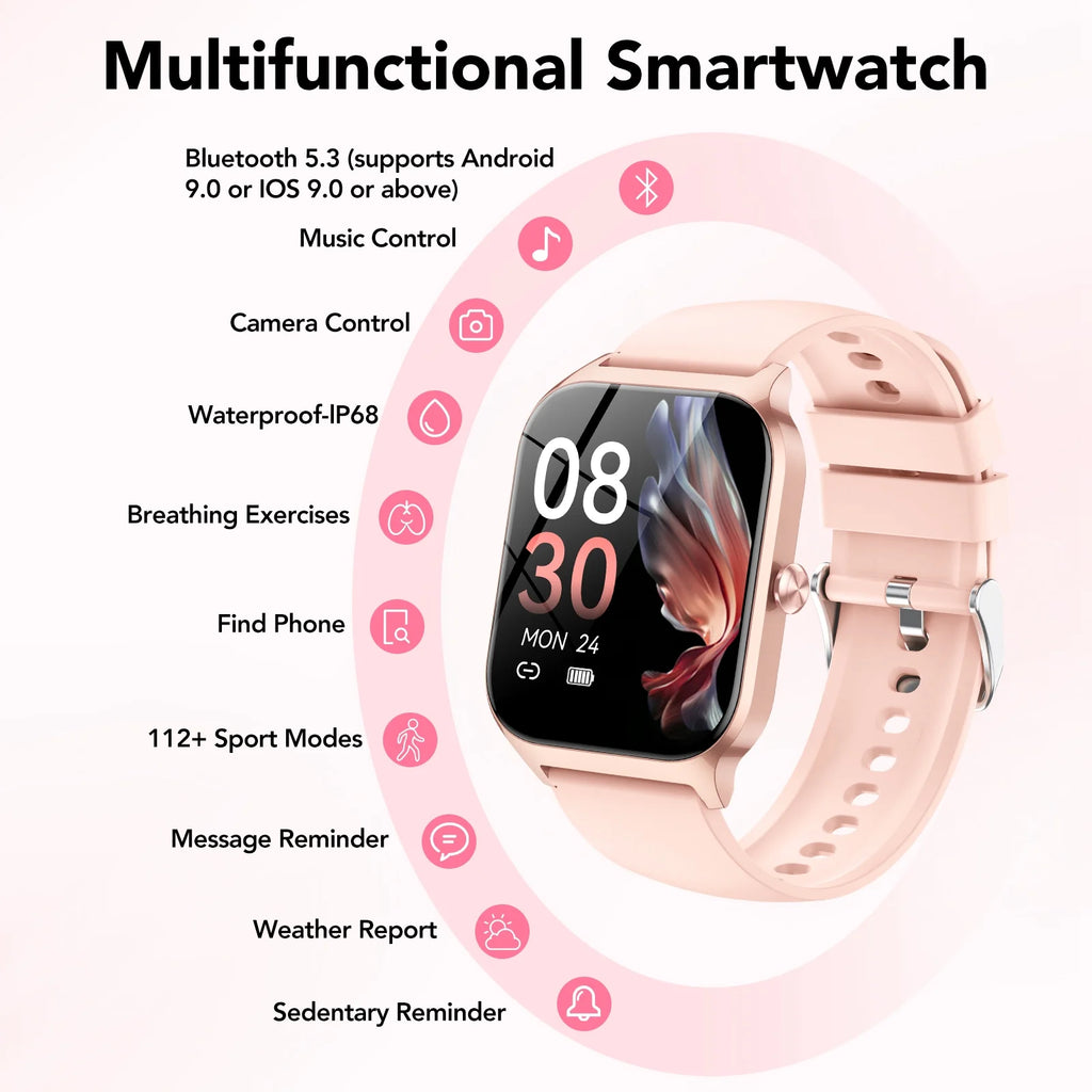 New Smart Watch Fits for Android and Iphone, 1.85 Inch Fitness Tracker, Men Women'S Smartwatch with Answer/Make Calls/Message Reminder/112+ Sports Modes, IP68 Waterproof, for Gift Pink