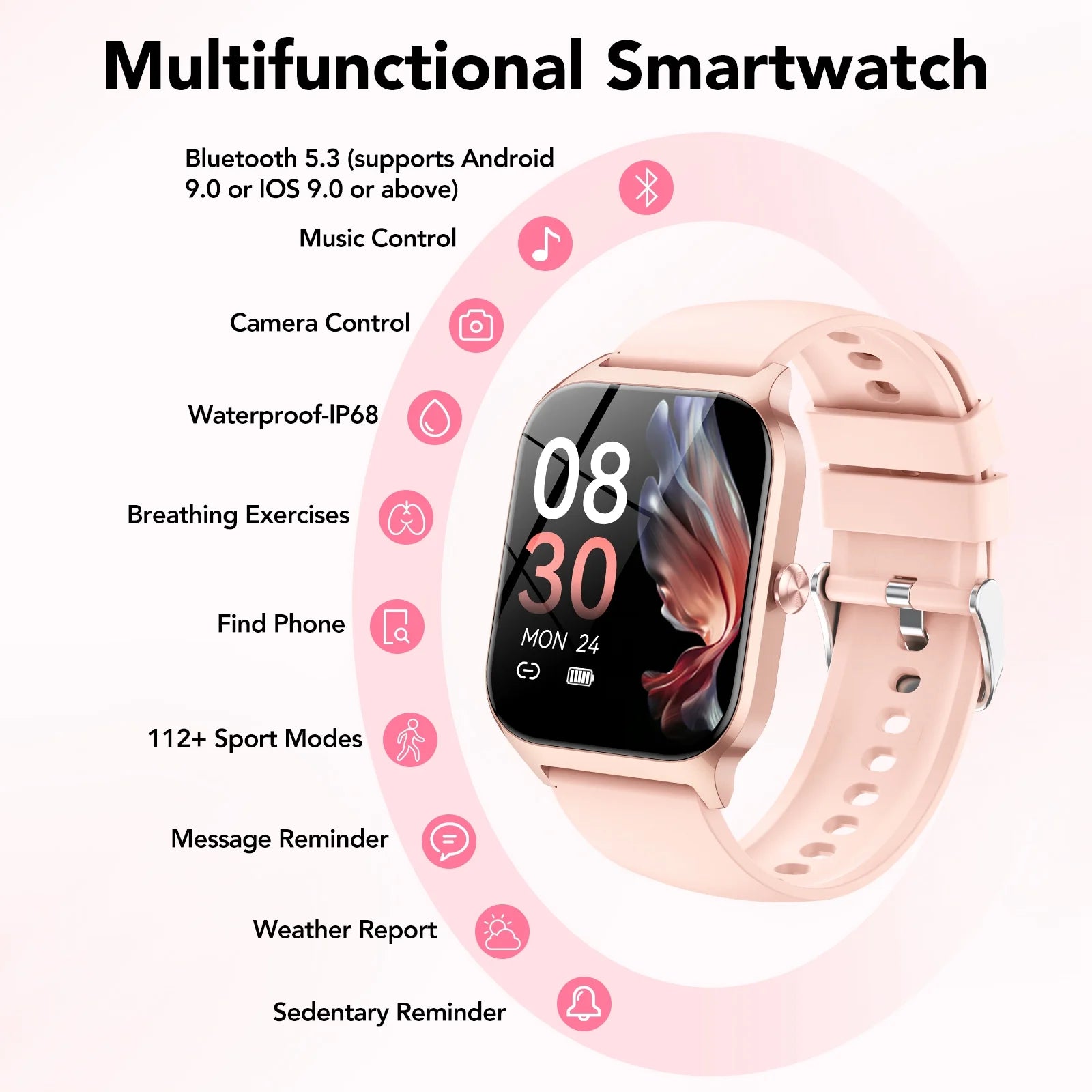 New Smart Watch Fits for Android and Iphone, 1.85 Inch Fitness Tracker, Men Women'S Smartwatch with Answer/Make Calls/Message Reminder/112+ Sports Modes, IP68 Waterproof, for Gift Pink