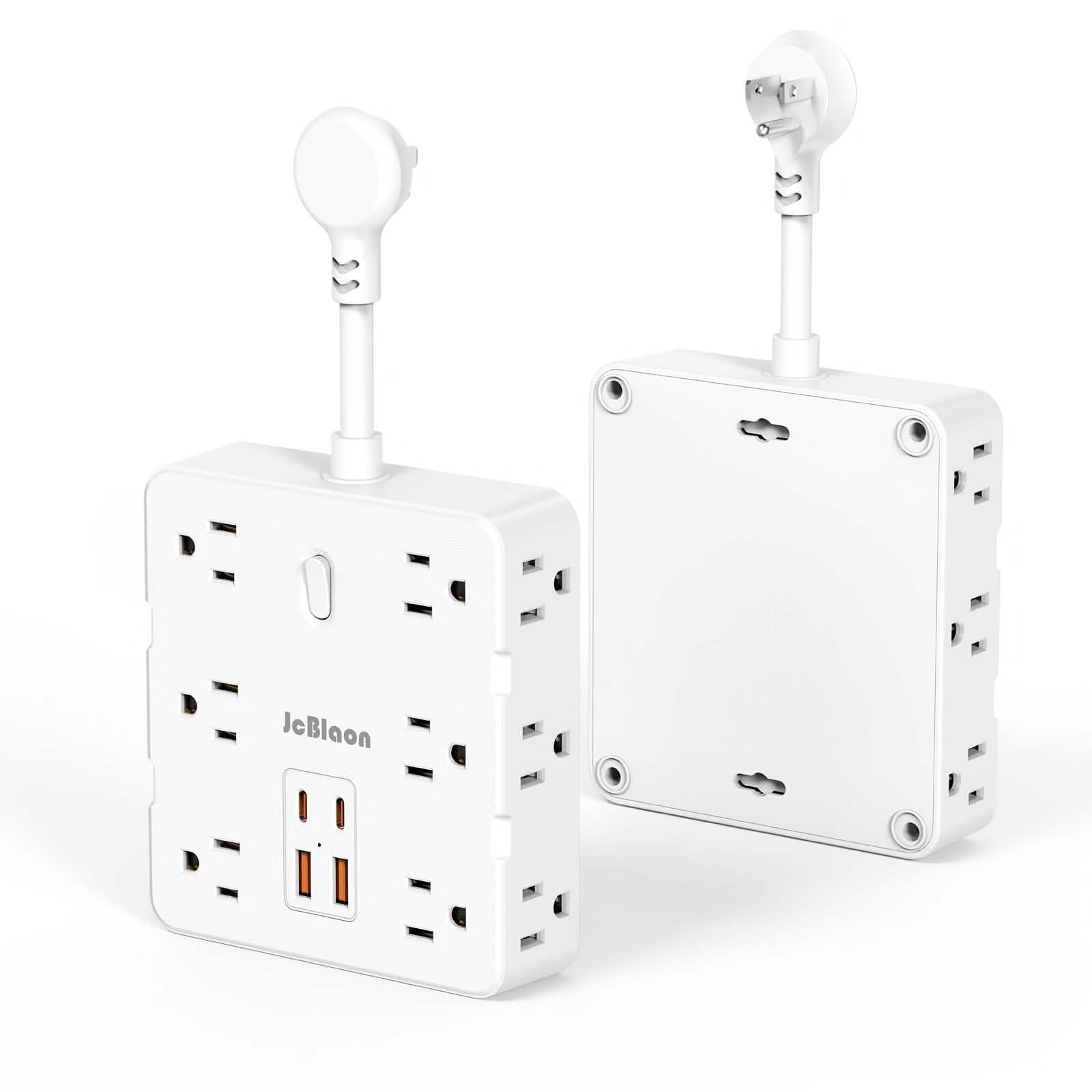 16-in-1 Power Strip – 12 AC Outlets & 4 USB Ports, White