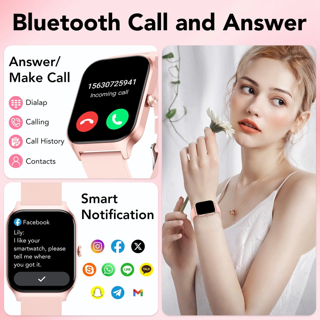 New Smart Watch Fits for Android and Iphone, 1.85 Inch Fitness Tracker, Men Women'S Smartwatch with Answer/Make Calls/Message Reminder/112+ Sports Modes, IP68 Waterproof, for Gift Pink