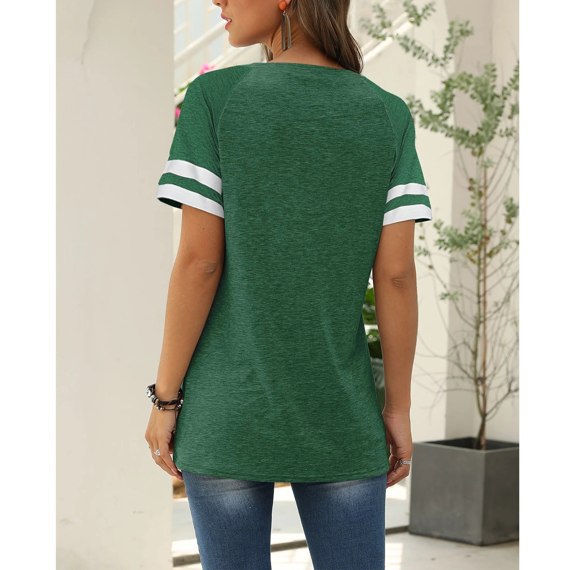 Womens Tops Summer Crewneck Tshirts Striped Short Sleeve Blouse Loose Casual Tunic Tops Green Tees 2025