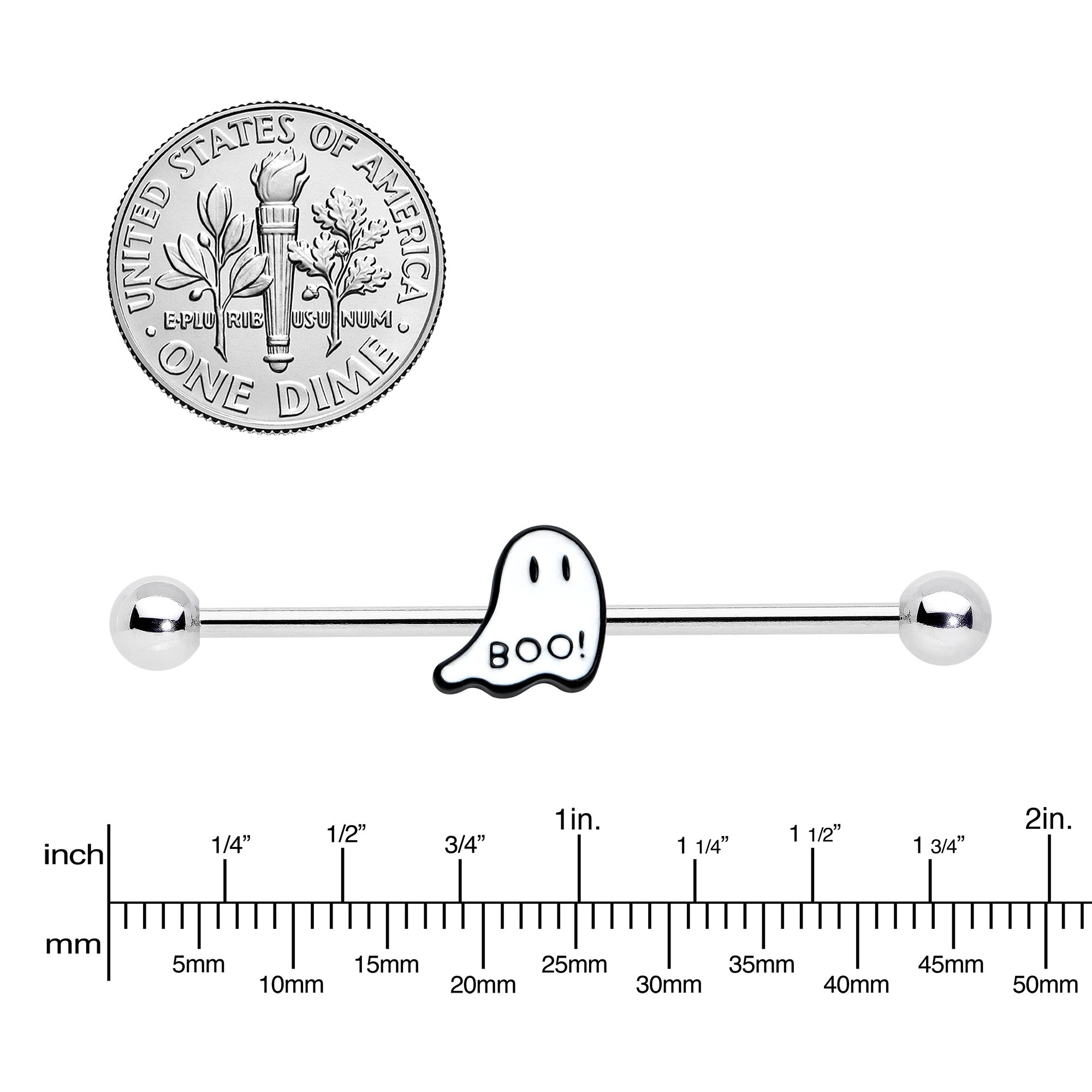 14G Halloween White Ghost Glow in the Dark Industrial Barbell 38mm
