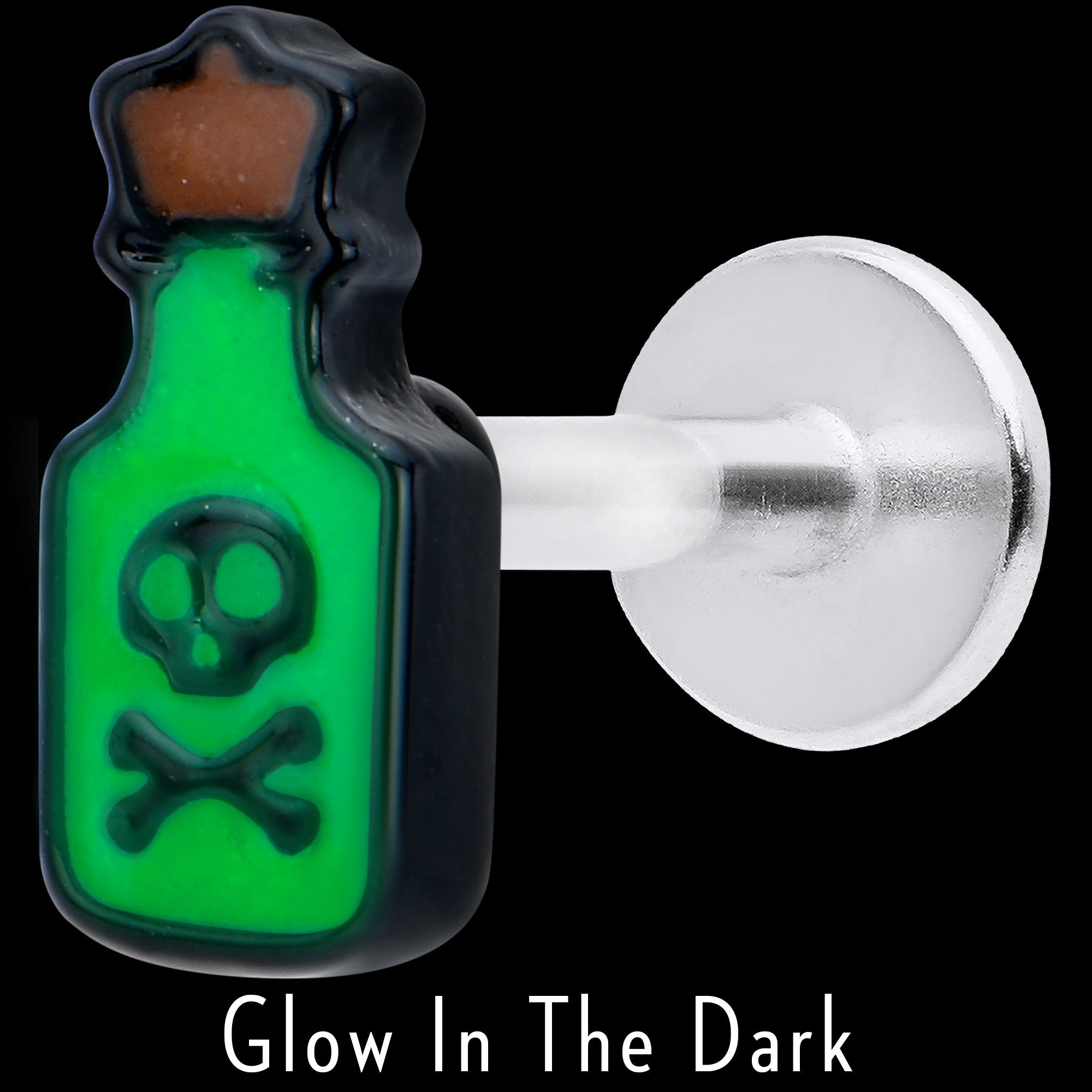 16G 5/16 Poison Green Bottle Glow in the Dark Labret Monroe Tragus