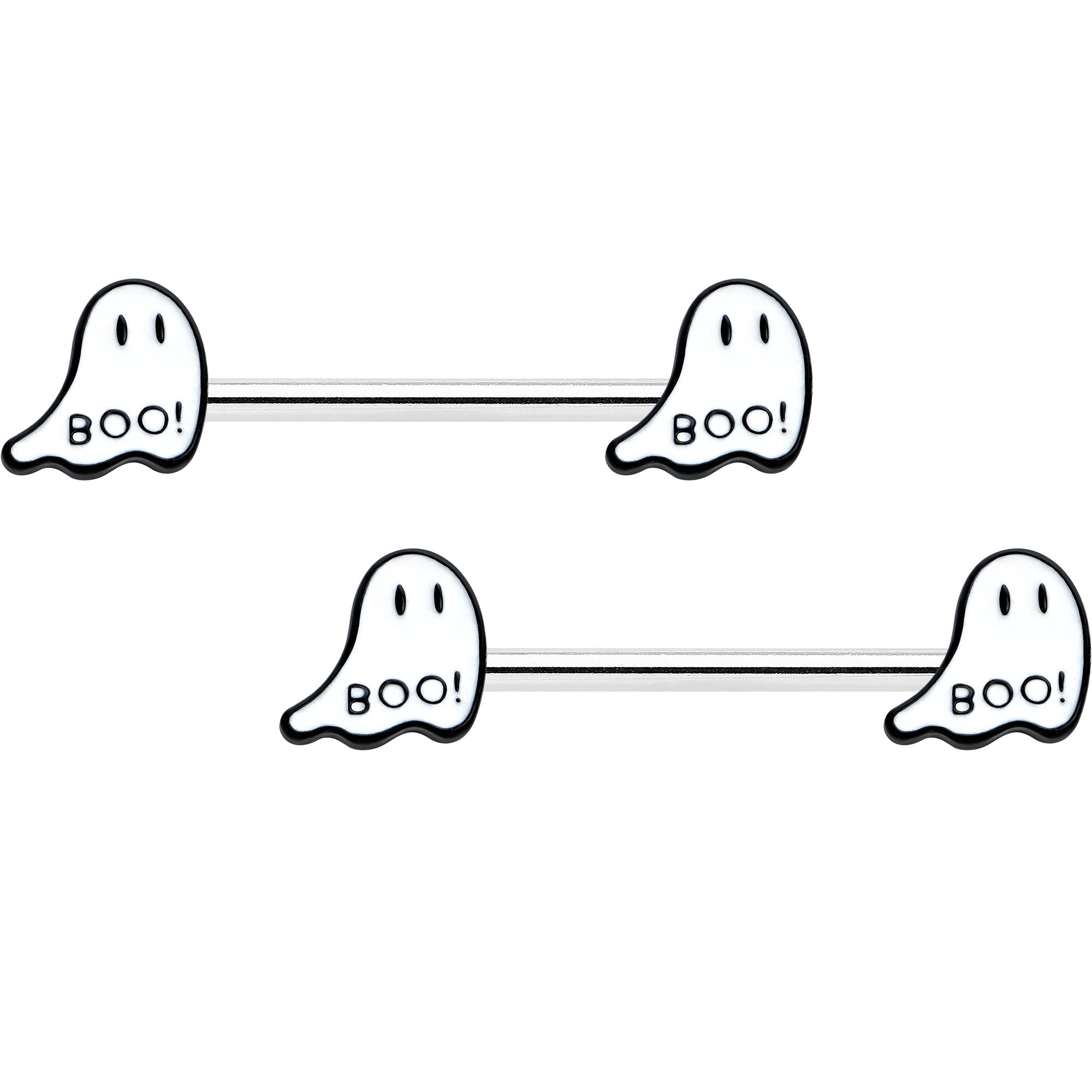 14G 9/16 Halloween Ghost Glow in the Dark Barbell Nipple Ring Set