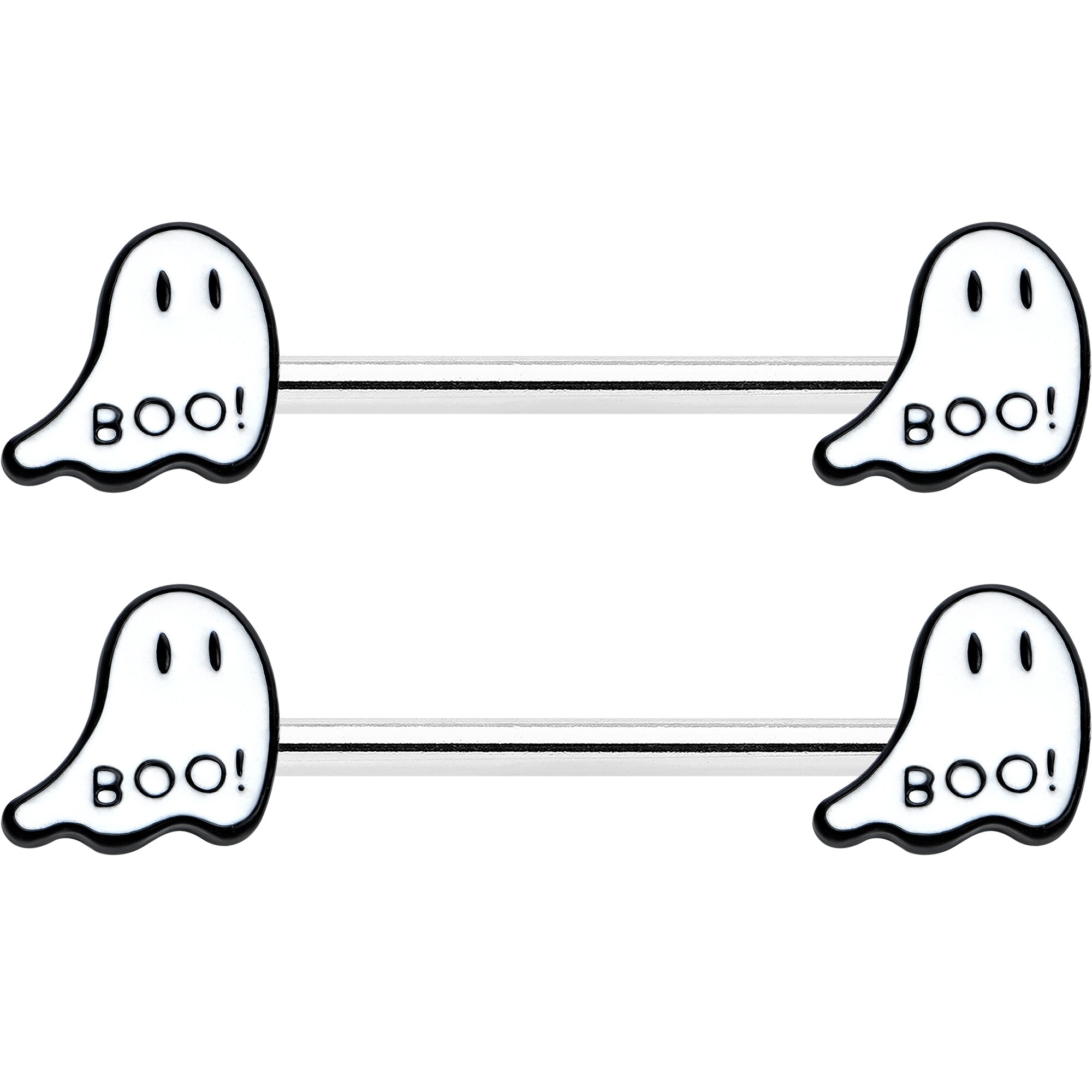 14G 9/16 Halloween Ghost Glow in the Dark Barbell Nipple Ring Set