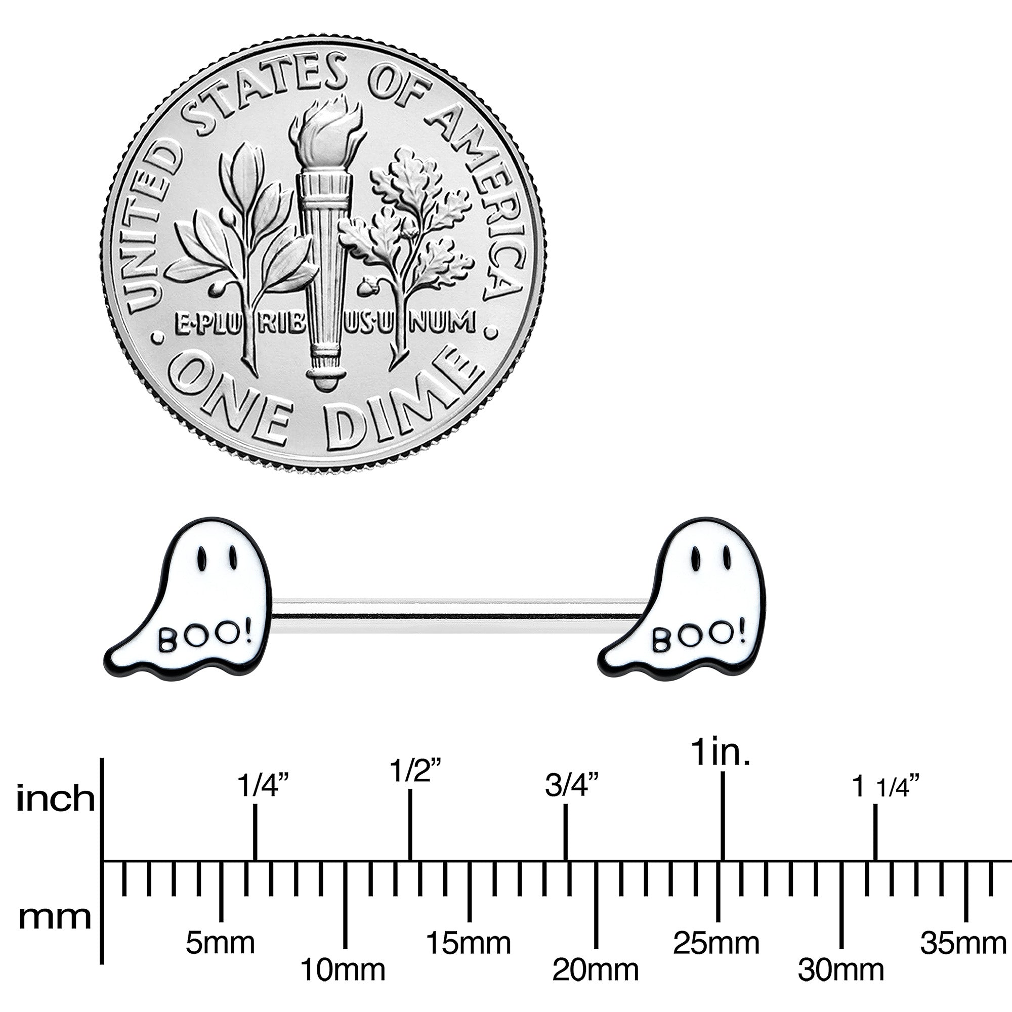 14G 9/16 Halloween Ghost Glow in the Dark Barbell Nipple Ring Set