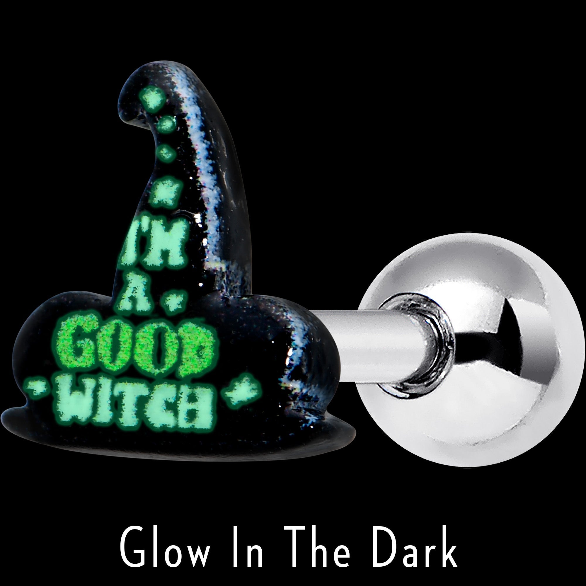 16G 1/4 Good Witch Hat Glow in the Dark Cartilage Tragus Earring