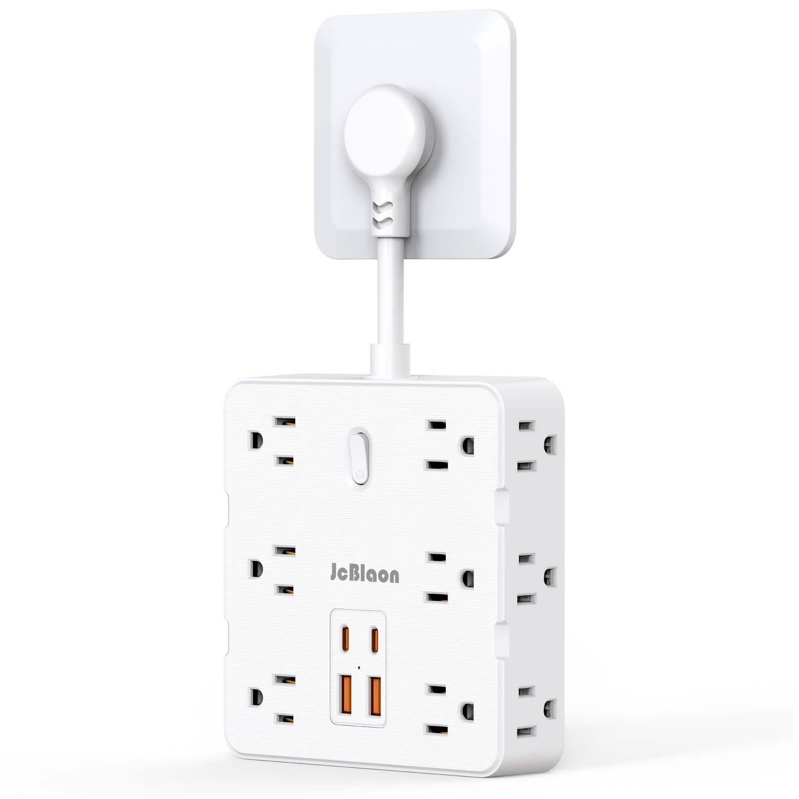 16-in-1 Power Strip – 12 AC Outlets & 4 USB Ports, White
