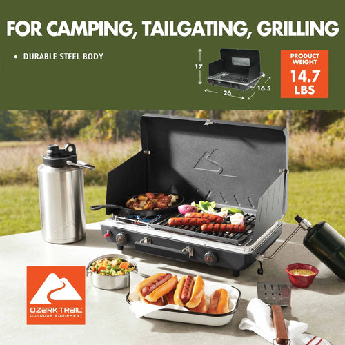 2-Burner 2-In-1 Portable Propane Outdoor Camp Stove and Grill