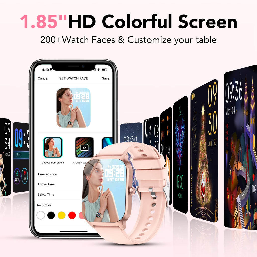 New Smart Watch Fits for Android and Iphone, 1.85 Inch Fitness Tracker, Men Women'S Smartwatch with Answer/Make Calls/Message Reminder/112+ Sports Modes, IP68 Waterproof, for Gift Pink