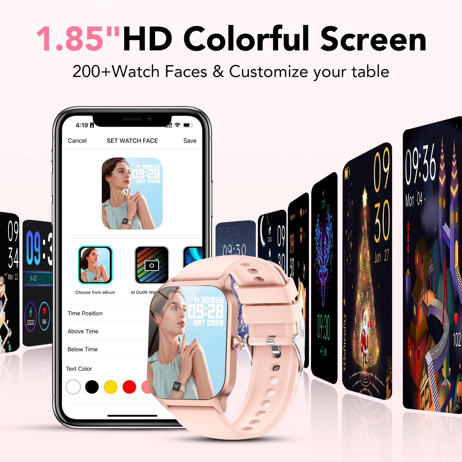New Smart Watch Fits for Android and Iphone, 1.85 Inch Fitness Tracker, Men Women'S Smartwatch with Answer/Make Calls/Message Reminder/112+ Sports Modes, IP68 Waterproof, for Gift Pink