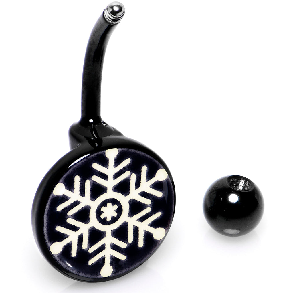 Black Glow in the Dark Holiday Snowflake Belly Ring by Onyx O