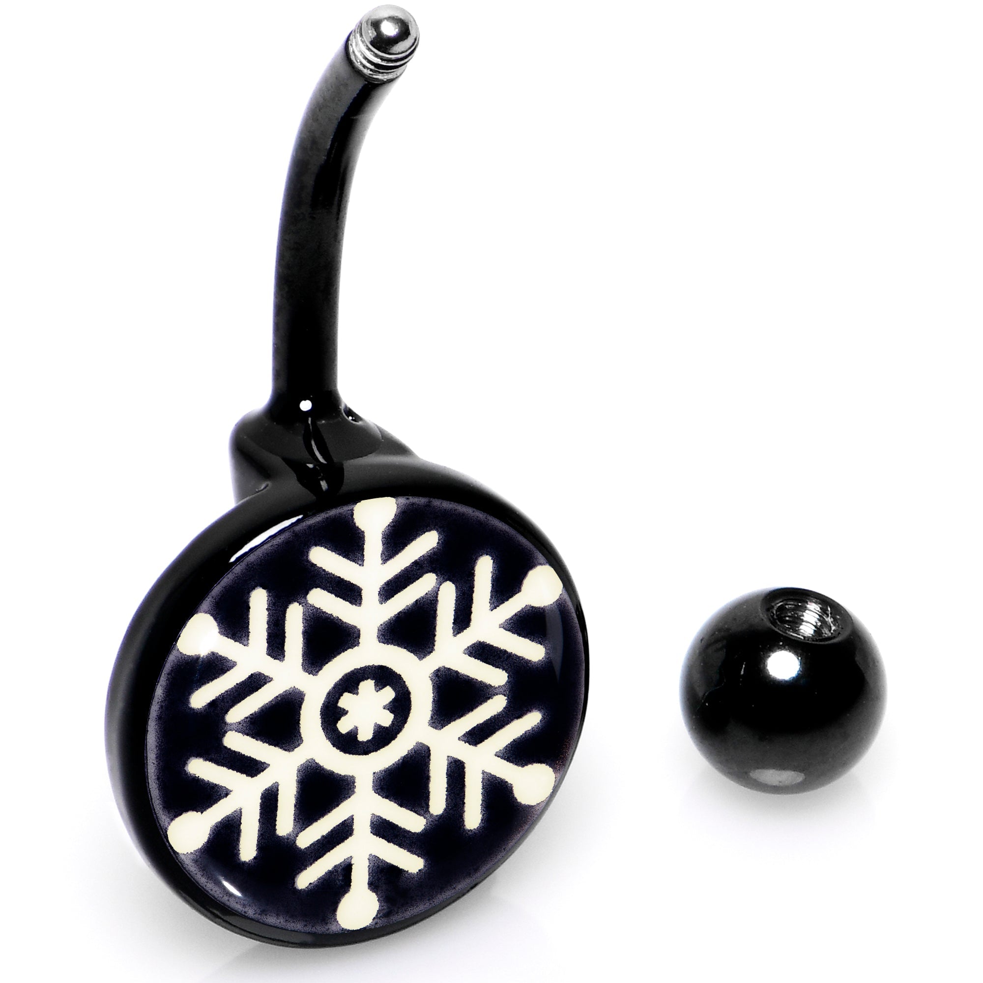 Black Glow in the Dark Holiday Snowflake Belly Ring by Onyx O
