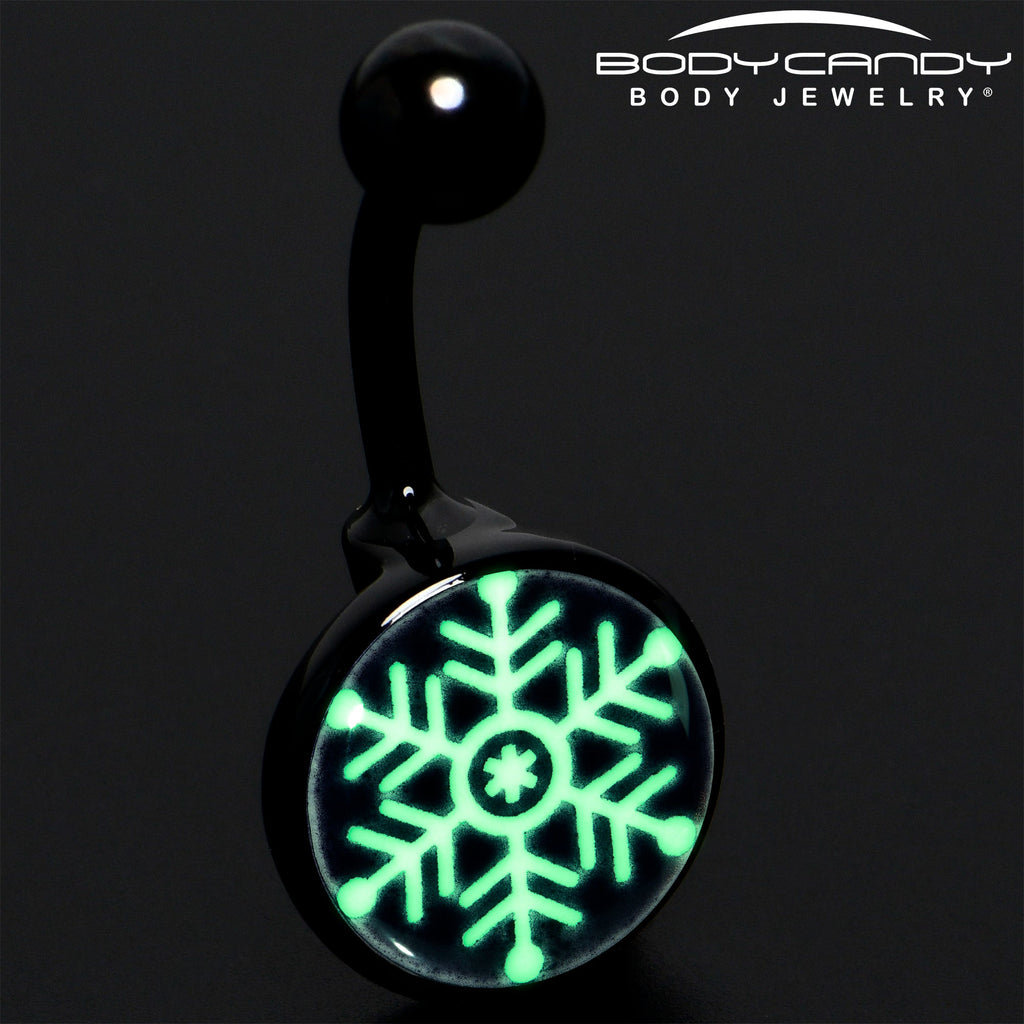 Black Glow in the Dark Holiday Snowflake Belly Ring by Onyx O