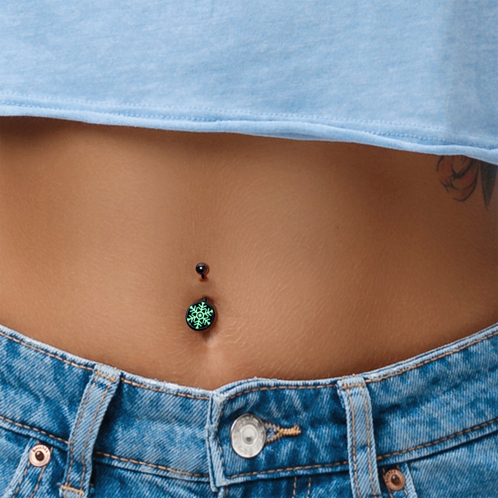 Black Glow in the Dark Holiday Snowflake Belly Ring by Onyx O