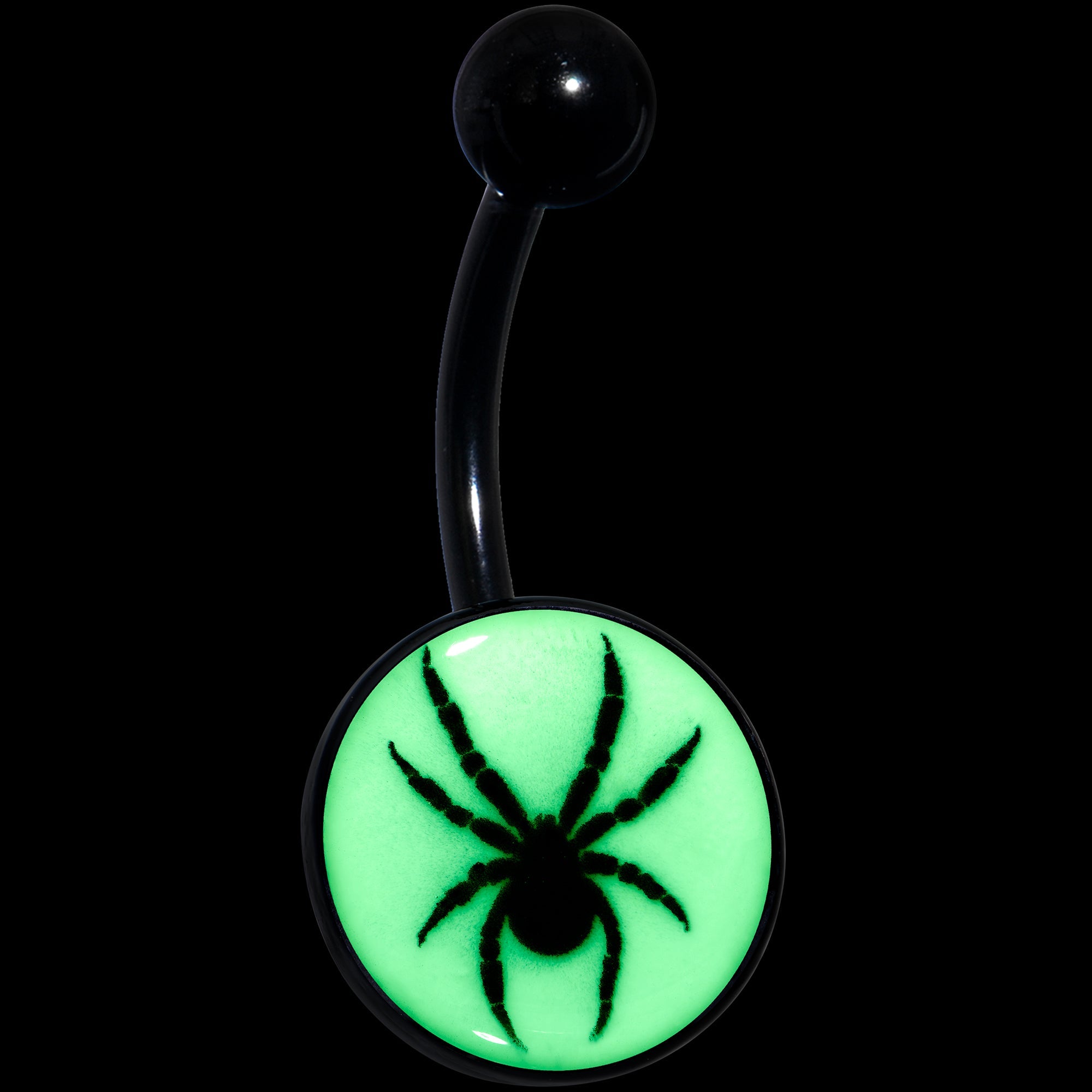 Black Glow in the Dark Black Widow Spider Belly Ring by Onyx O