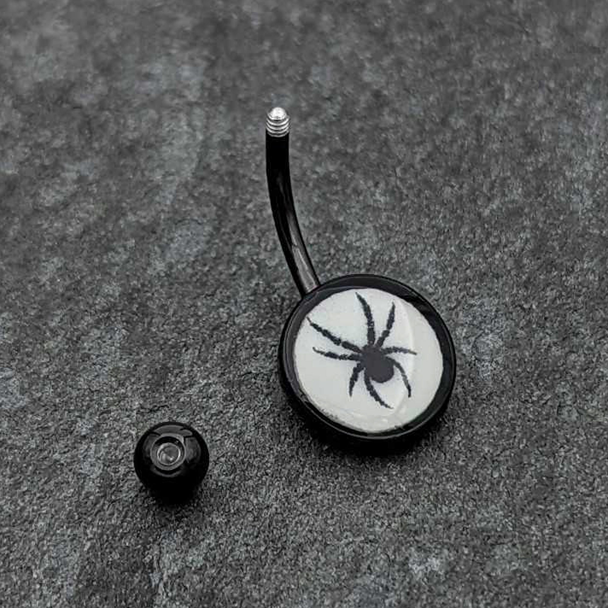 Black Glow in the Dark Black Widow Spider Belly Ring by Onyx O