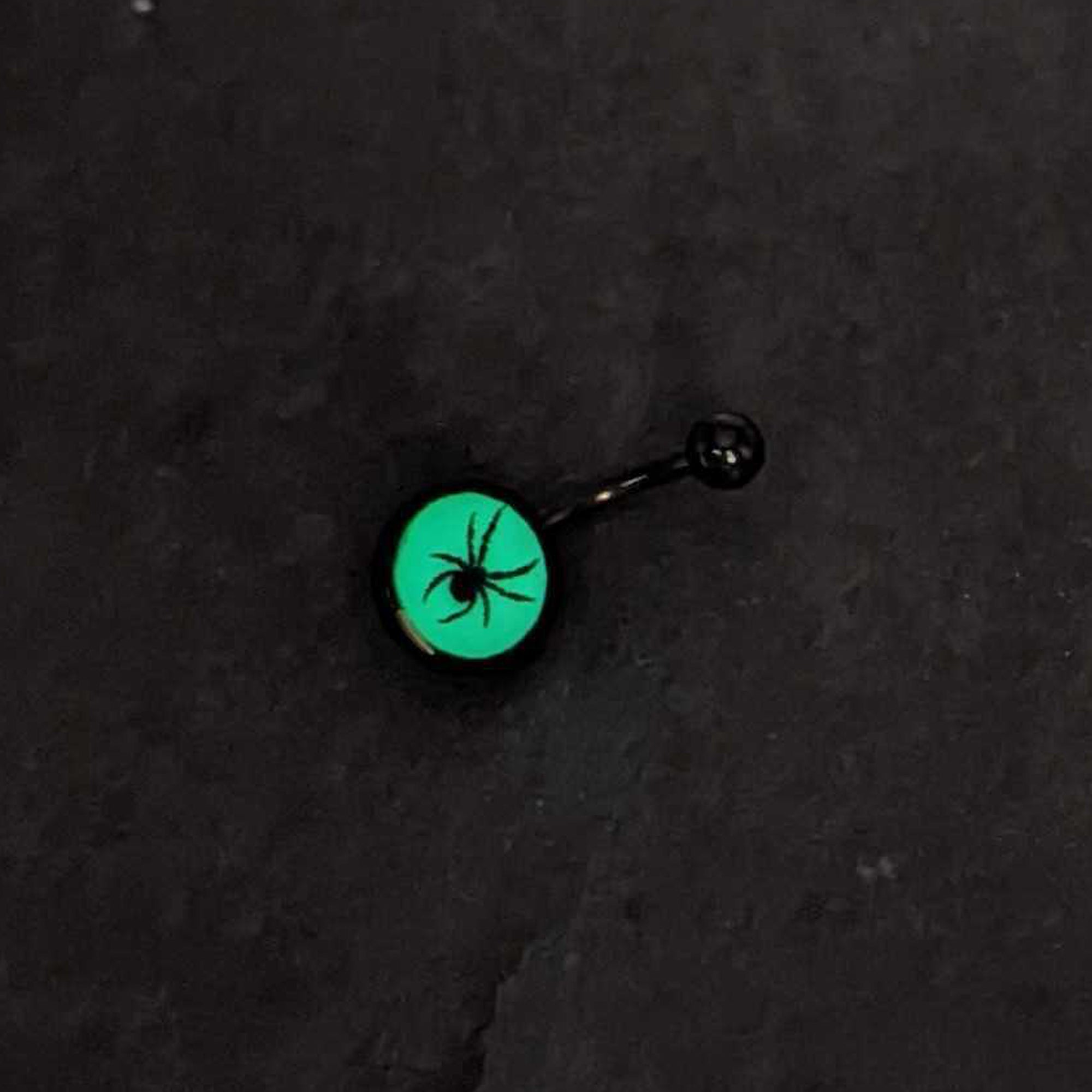 Black Glow in the Dark Black Widow Spider Belly Ring by Onyx O