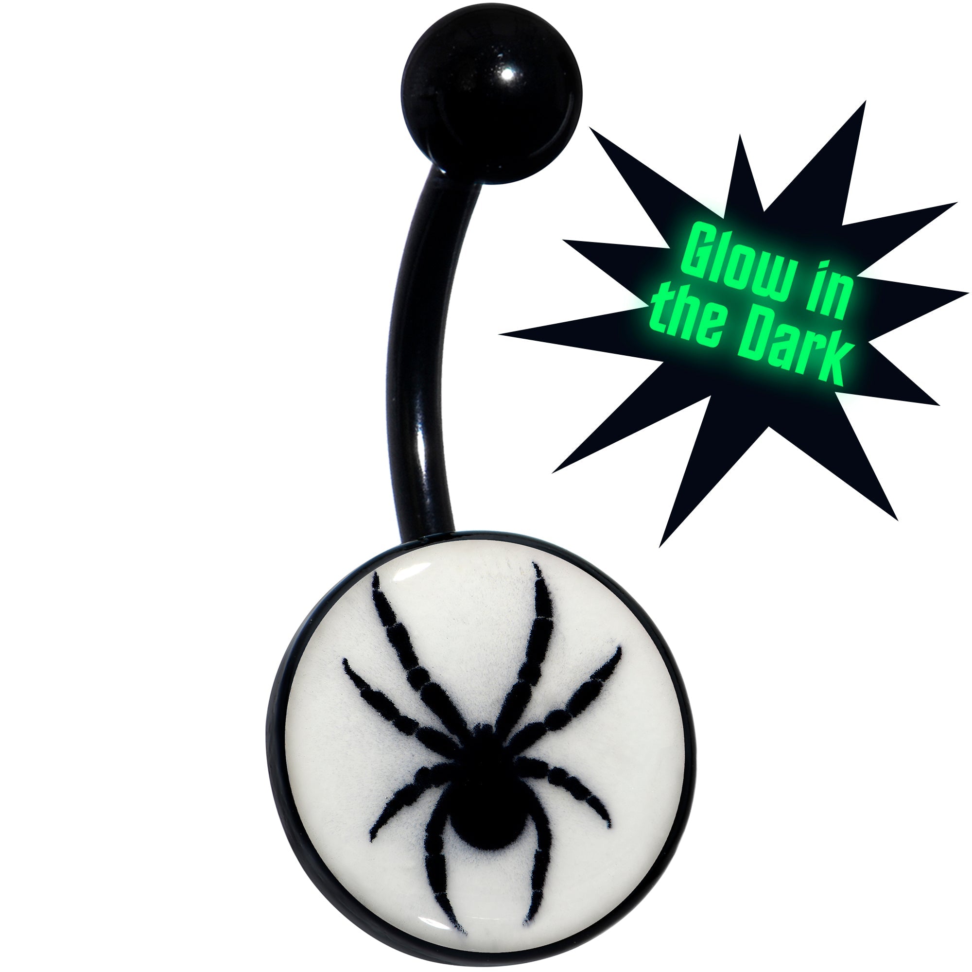 Black Glow in the Dark Black Widow Spider Belly Ring by Onyx O