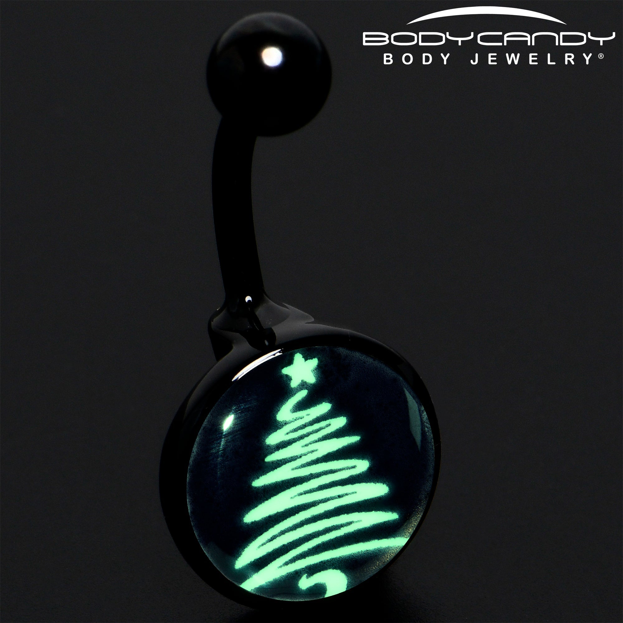 Black Glow in the Dark Holiday Christmas Tree Belly Ring by Onyx O