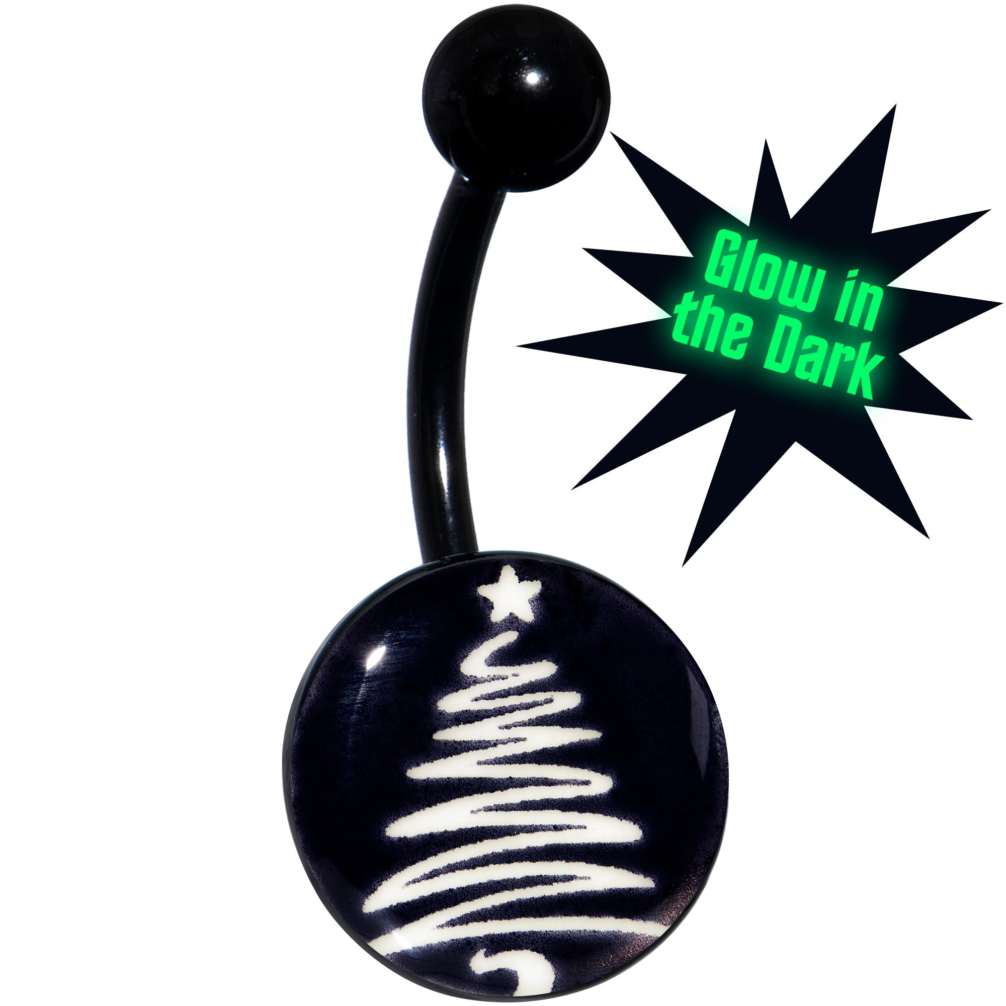 Black Glow in the Dark Holiday Christmas Tree Belly Ring by Onyx O