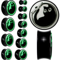 0G Glow in the Dark Fishbowl Kitty Cat Black Acrylic Saddle Plug Set by Onyx O