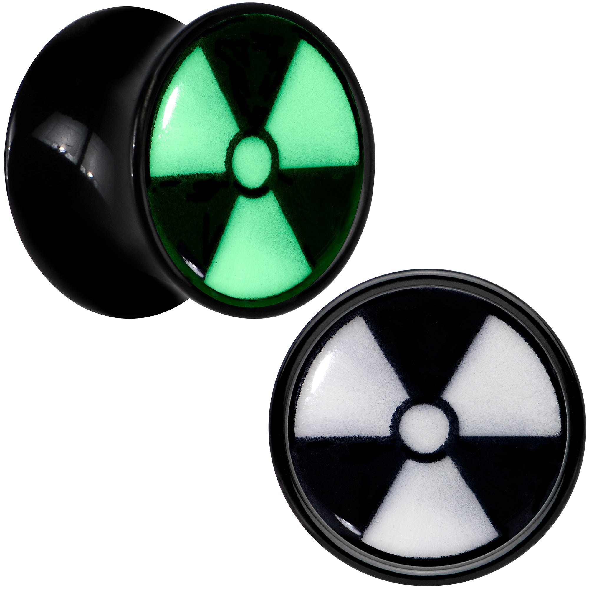 Black Acrylic Radioactive Glow in the Dark Double Flare Plug Set by Onyx O