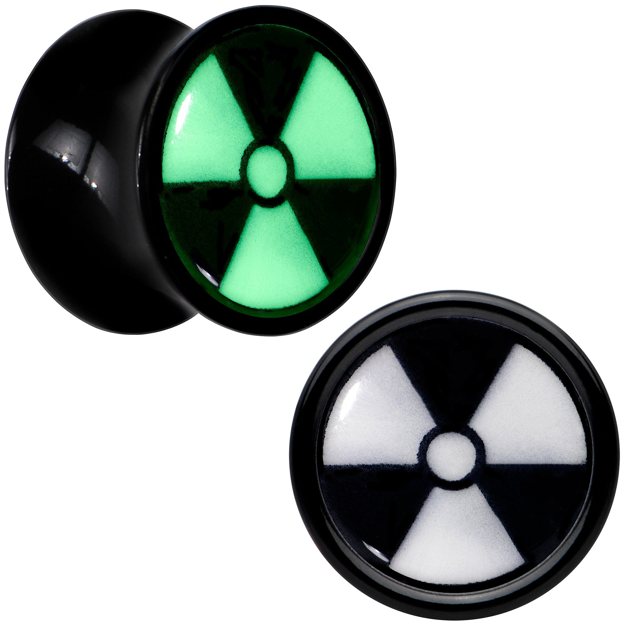 Black Acrylic Radioactive Glow in the Dark Double Flare Plug Set by Onyx O