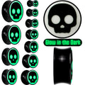 0G Glow in the Dark Simple Skull Black Acrylic Saddle Plug Set by Onyx O
