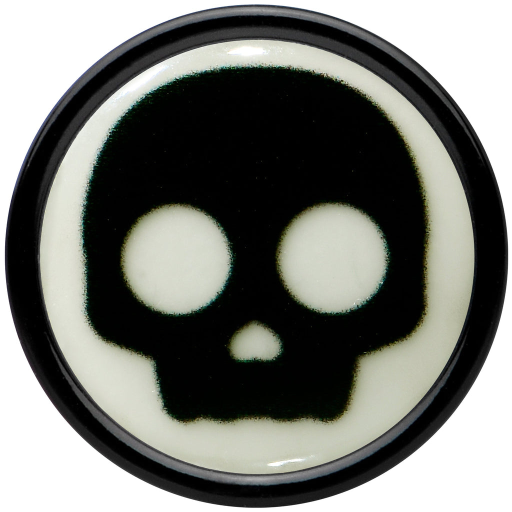 0G Glow in the Dark Simple Skull Black Acrylic Saddle Plug Set by Onyx O