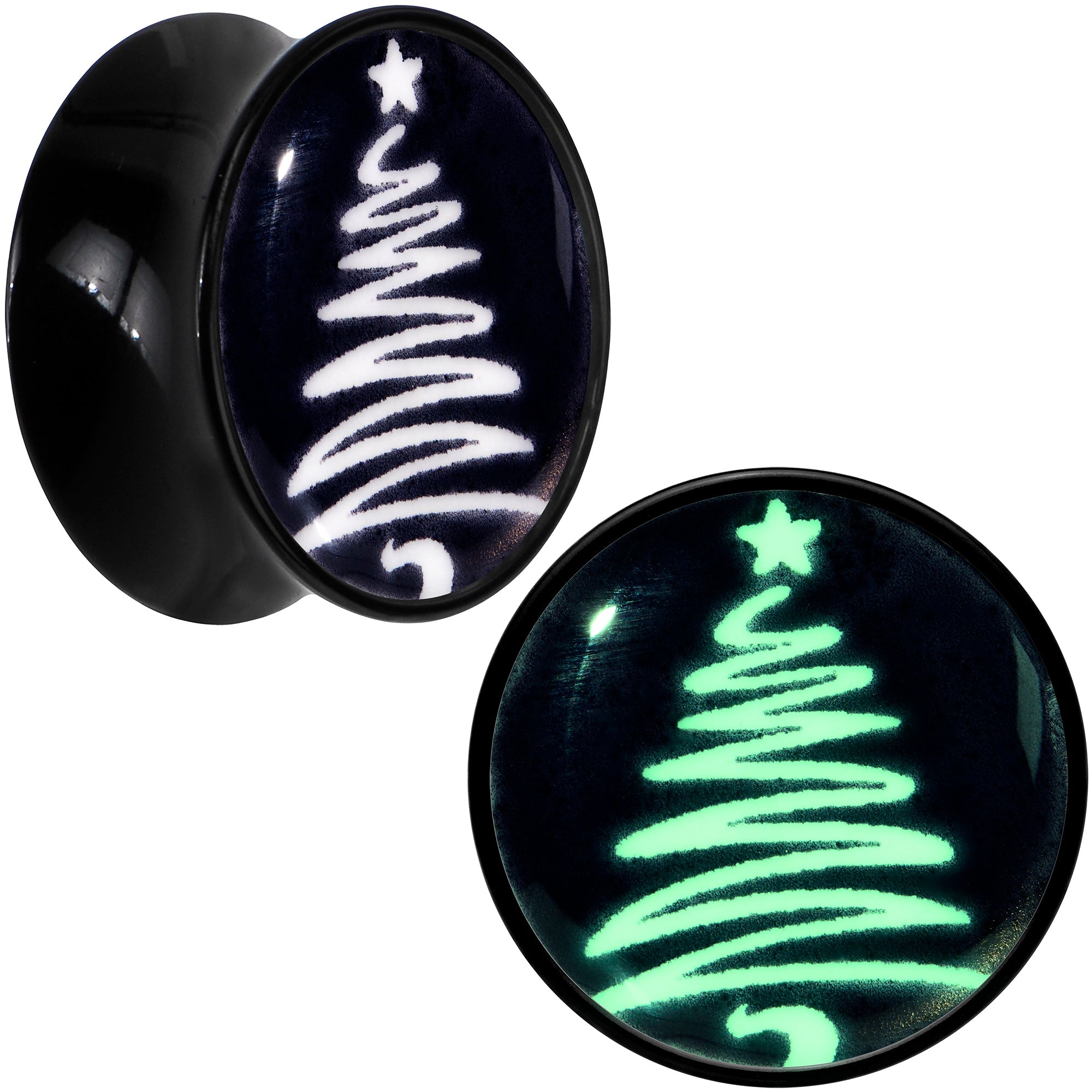 Glow in the Dark Holiday Christmas Tree Acrylic Saddle Plug Set by Onyx O