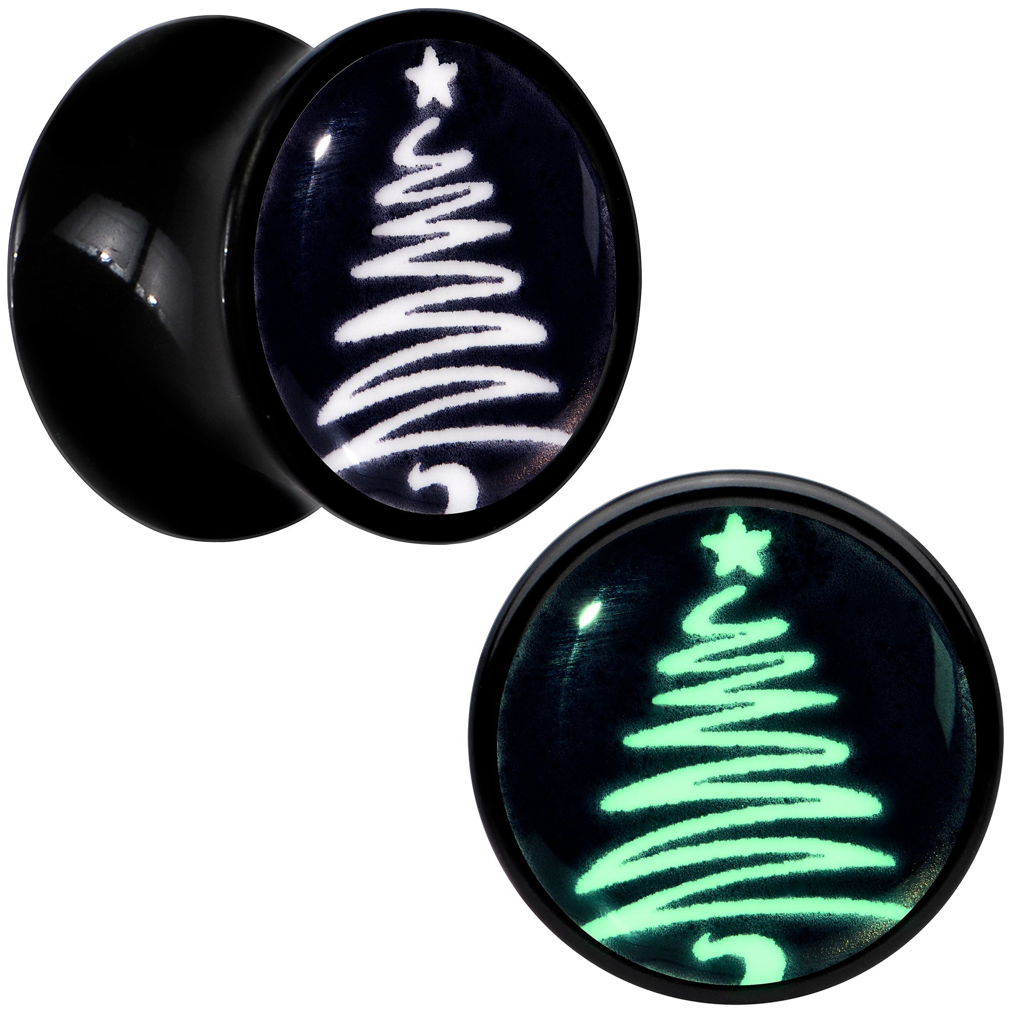 Glow in the Dark Holiday Christmas Tree Acrylic Saddle Plug Set by Onyx O