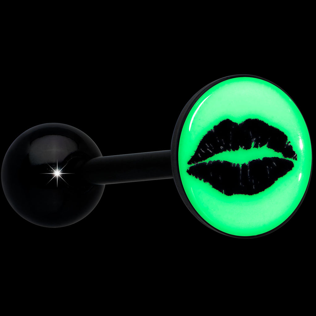 Black Glow in the Dark Lipstick Kiss Mark Barbell Tongue Ring by Onyx O