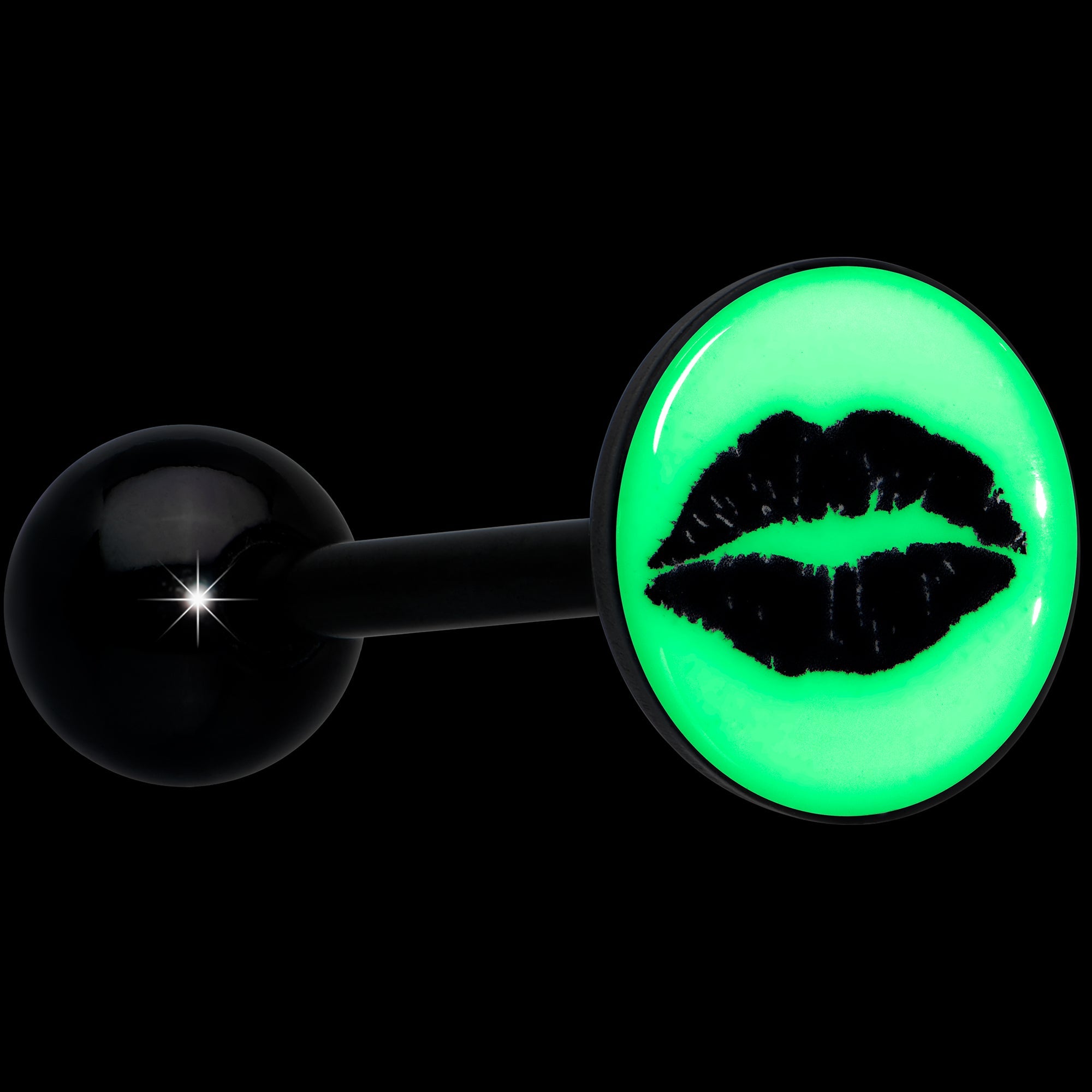 Black Glow in the Dark Lipstick Kiss Mark Barbell Tongue Ring by Onyx O