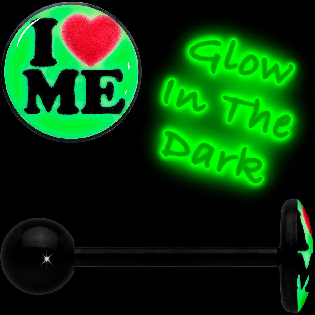 Black Glow in the Dark I Love Me Barbell Tongue Ring by Onyx O