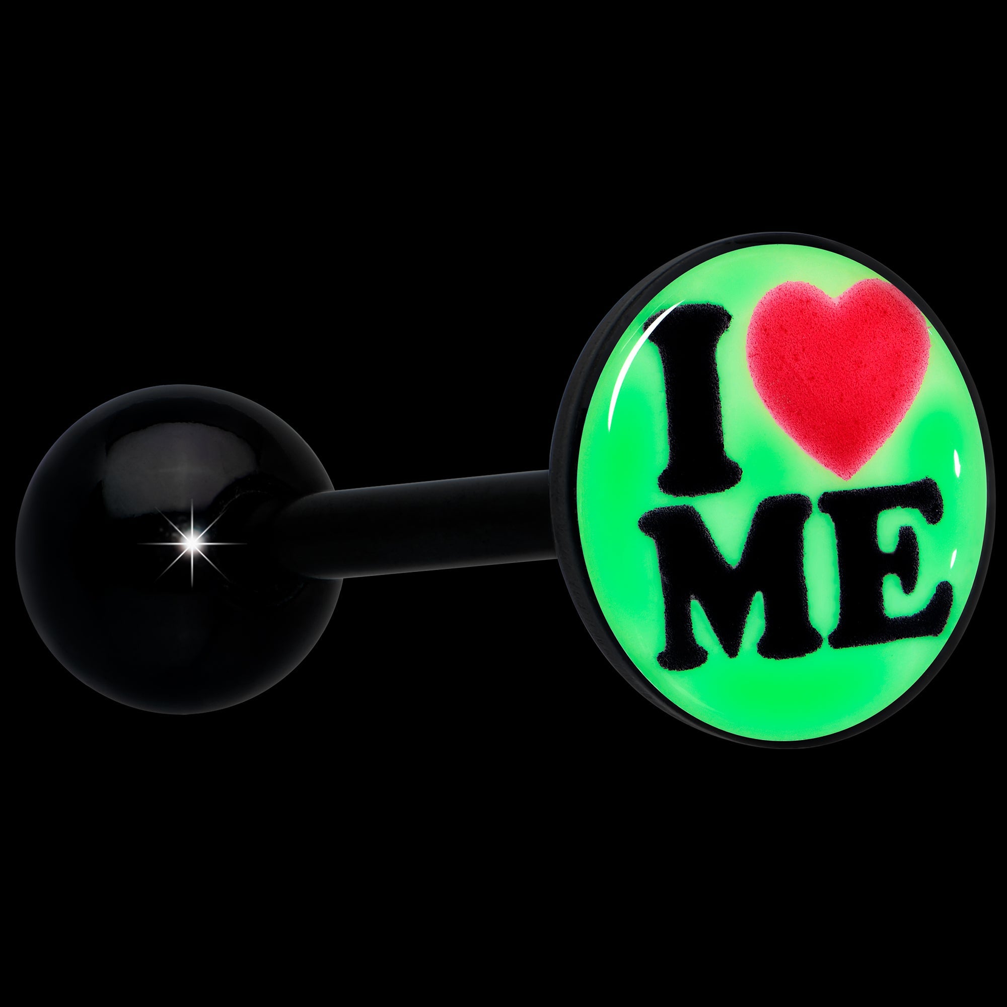 Black Glow in the Dark I Love Me Barbell Tongue Ring by Onyx O
