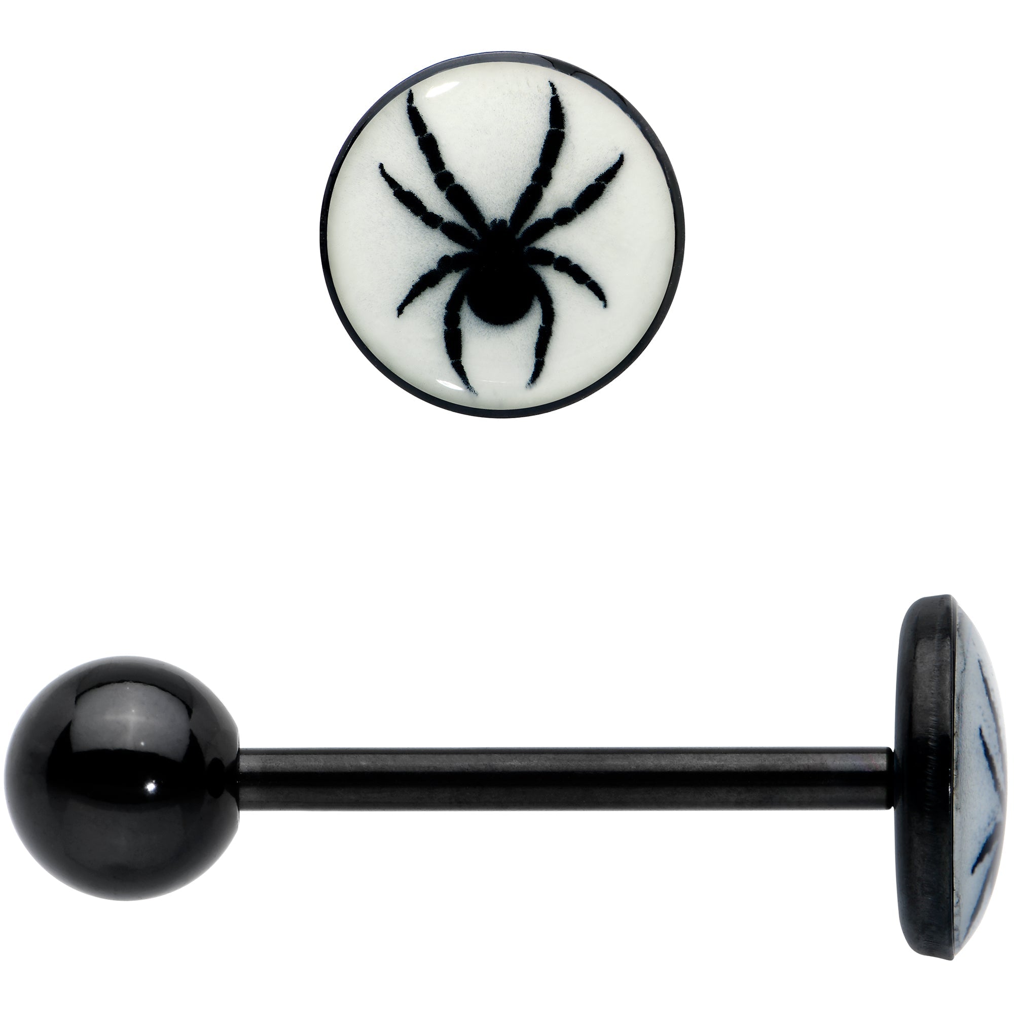 Glow in the Dark Black Anodized Black Widow Spider Barbell Tongue Ring by Onyx O