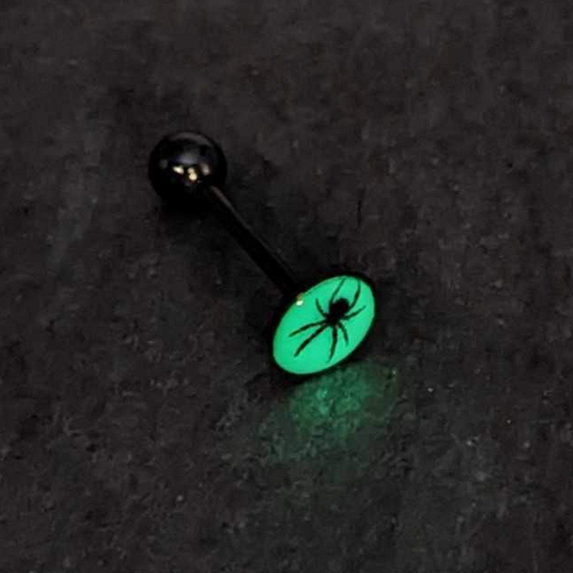 Glow in the Dark Black Anodized Black Widow Spider Barbell Tongue Ring by Onyx O