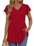 Womens Tops V Neck Short Sleeve Summer Shirts Babydoll Peplum Tops Tunic Dressy Casual Blouses