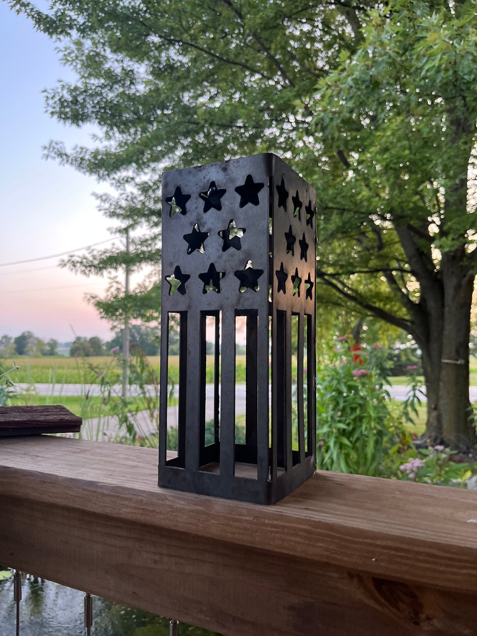 Patriotic USA Flag Steel Solar Luminary Lantern | 10.5 in.