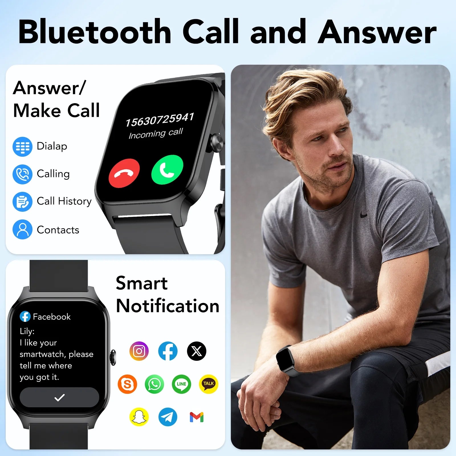 New Smart Watch Fits for Android and Iphone, 1.85 Inch Fitness Tracker, Men Women'S Smartwatch with Answer/Make Calls/Message Reminder/112+ Sports Modes, IP68 Waterproof, for Gift Black
