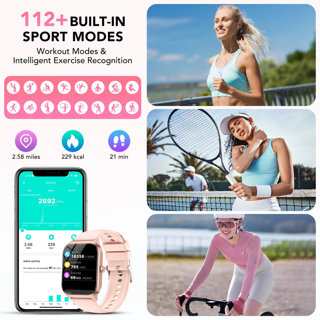 New Smart Watch Fits for Android and Iphone, 1.85 Inch Fitness Tracker, Men Women'S Smartwatch with Answer/Make Calls/Message Reminder/112+ Sports Modes, IP68 Waterproof, for Gift Pink