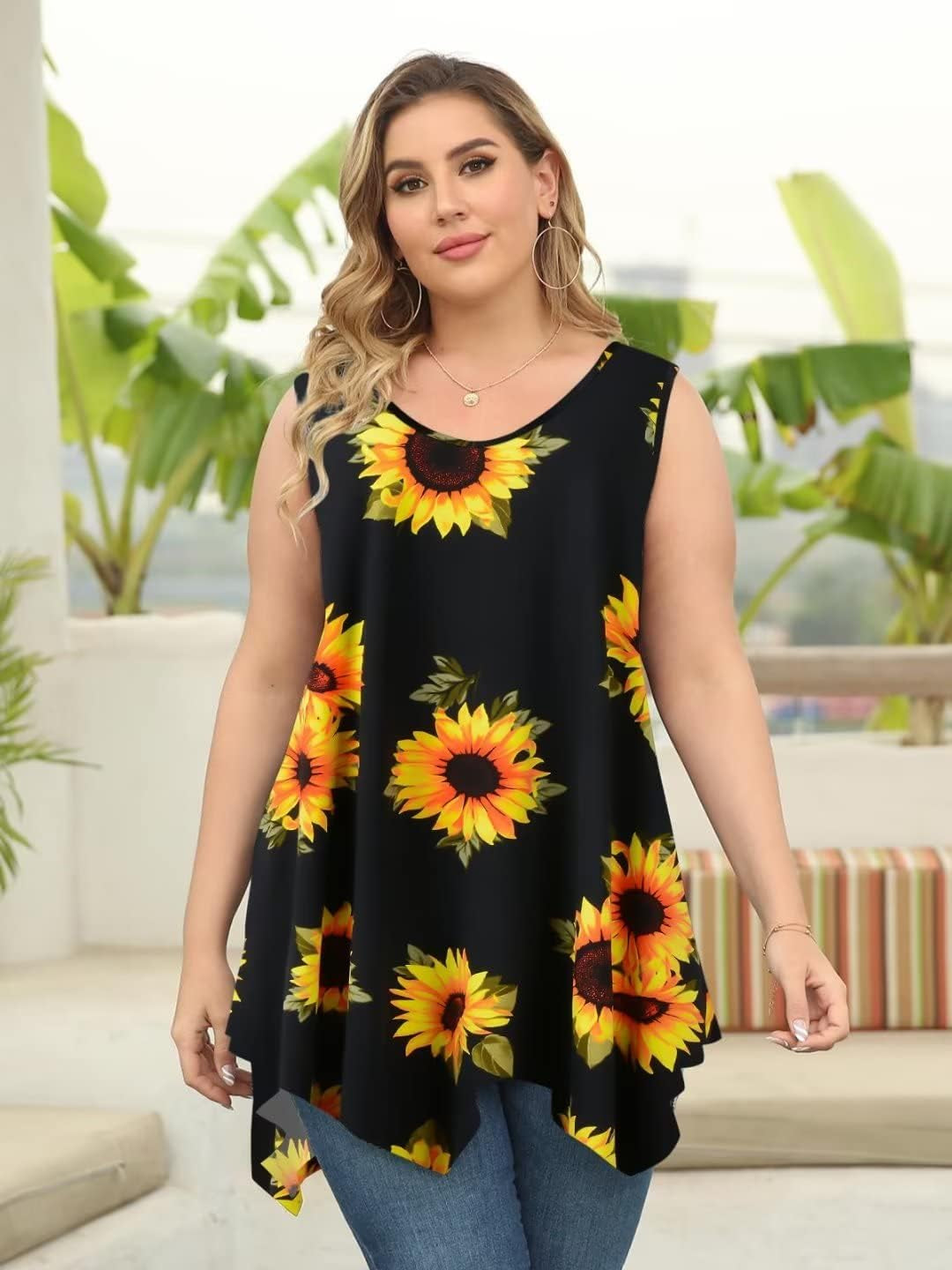 plus Size Tank Tops for Women V Neck T Shirts Summer Sleeveless Tunic Tops Loose Fit Flowy Blouse